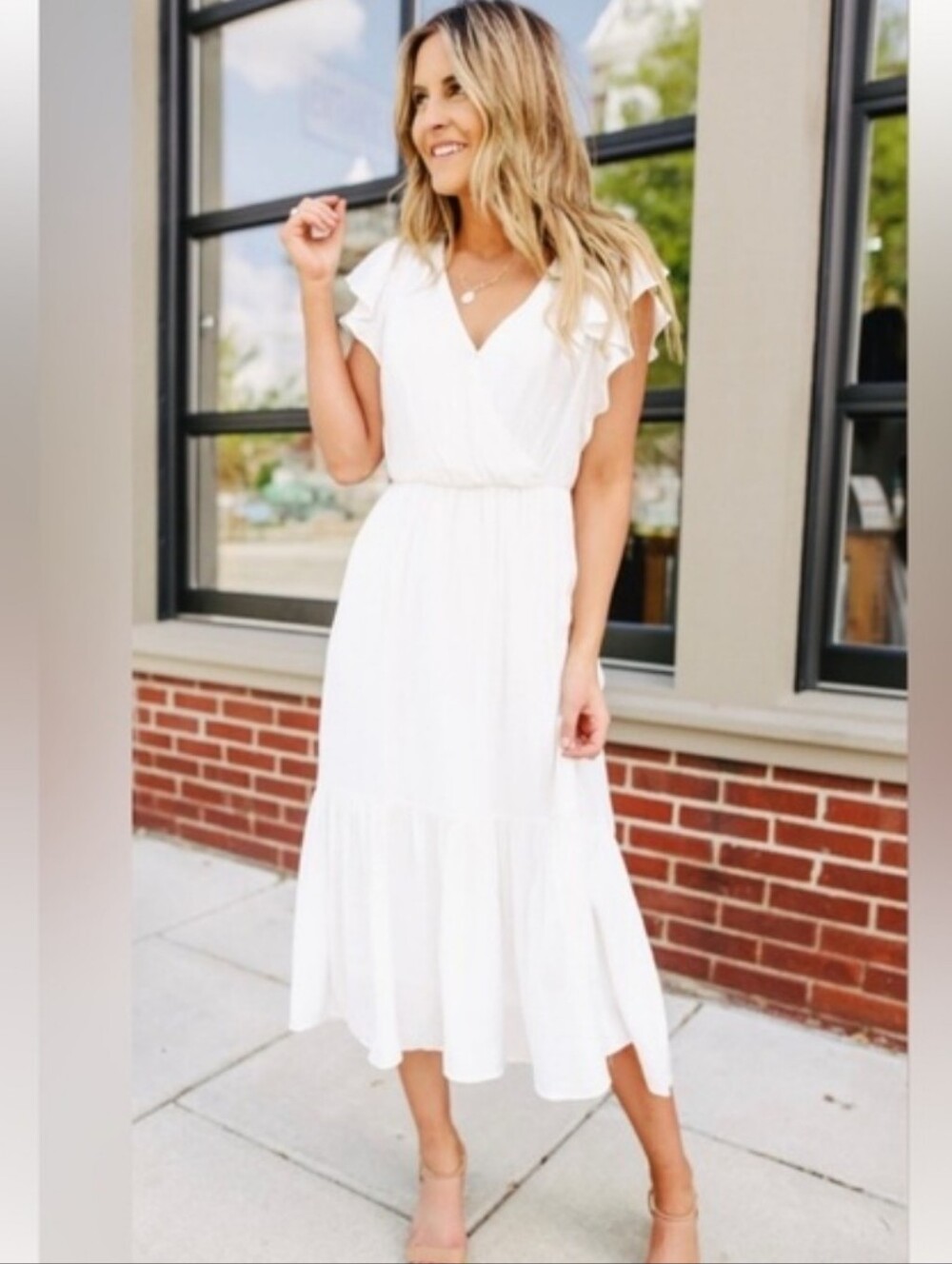 Magnolia Boutique White Ruffle Sleeve Maxi Dress